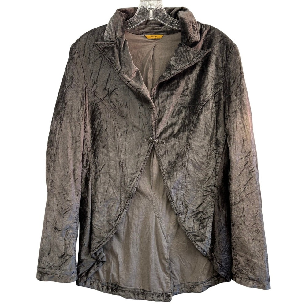 Stefanel Women's Brown Crushed Velvet Button Up Collared Jacket Blazer Elegant M